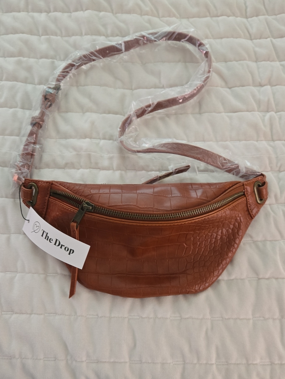 The Drop Women's Croc-Embossed Tan Crossbody Belt Bag